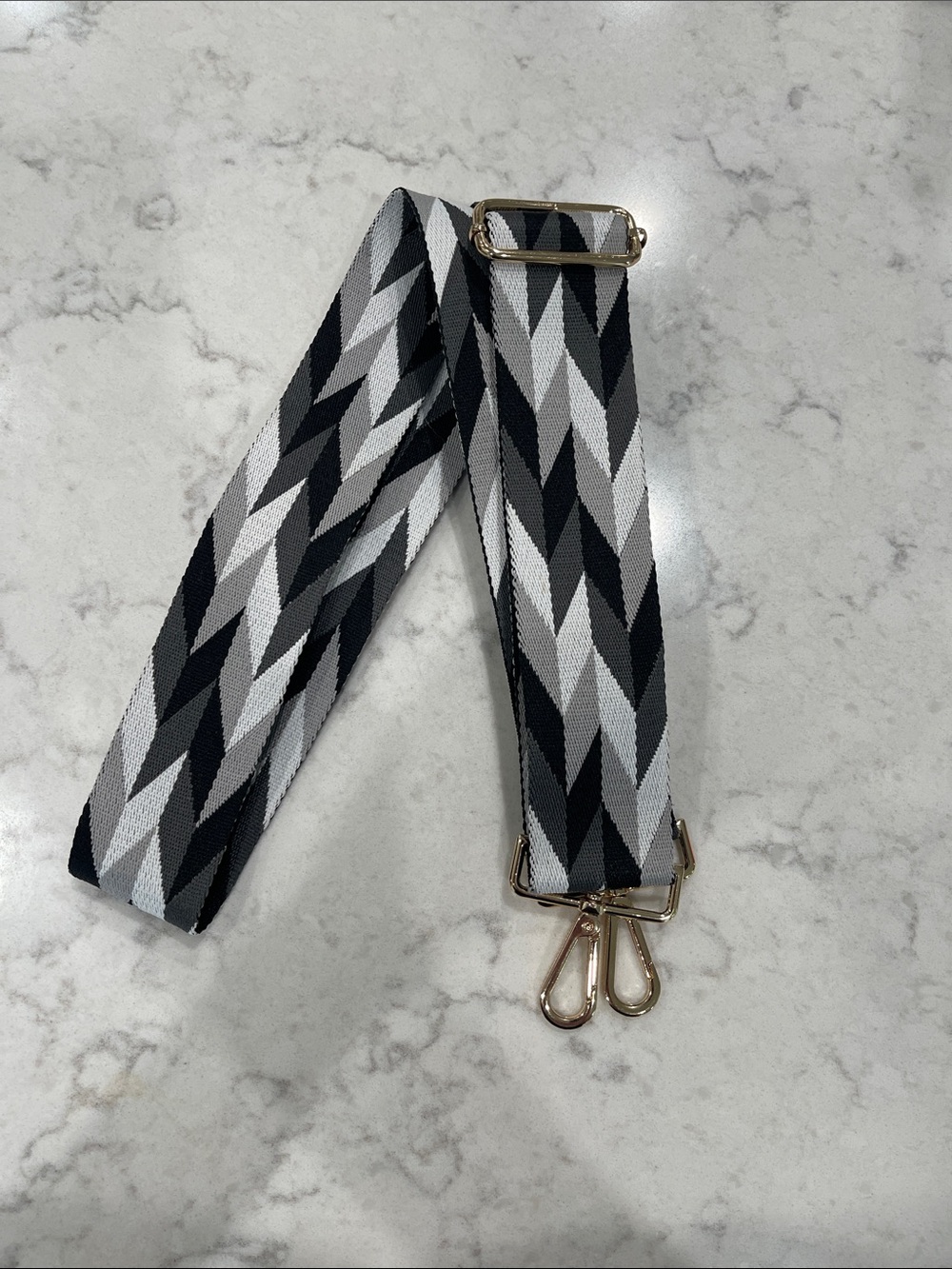 Adjustable Black, Gray and White Geometric Bag Strap